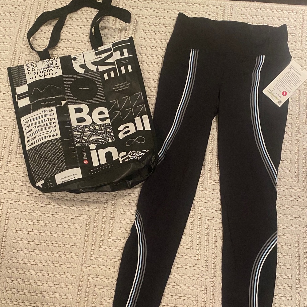 Black Lululemon Leggings with White Stripes